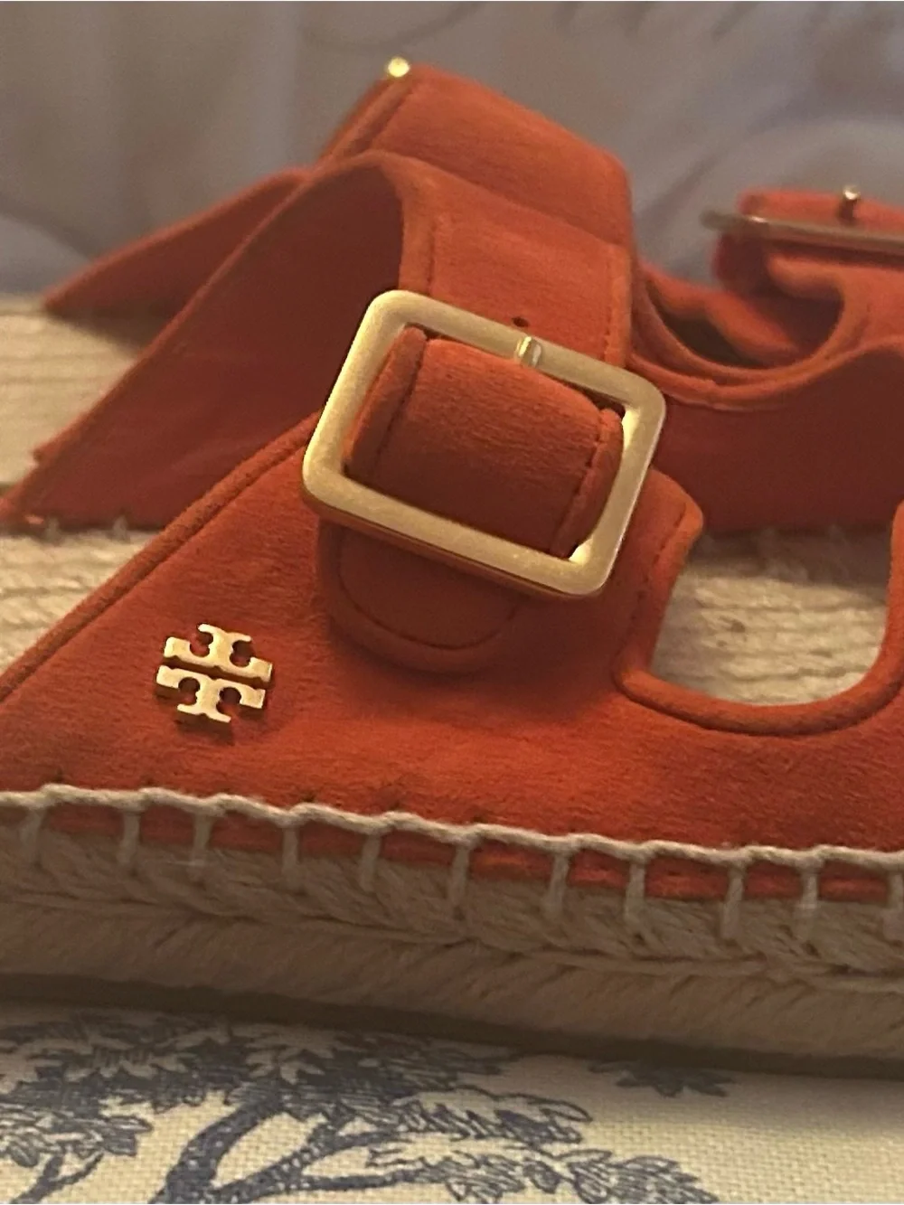 Tory Burch Selby Orange Suede Espadrille Slide Sandals Size 7 EUC